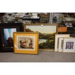 A FRAMED OIL ON BOARD DEPICTING A MOUNTAINOUS LAKE SCENE SIGNED M MORRIS 1979 TOGETHER WITH A