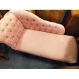 A MODERN UPHOLSTERED SHAPED SMALL CHAISE LONGUE