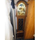 A MODERN OAK CASED LONGCASE CLOCK WITH MOON ROLLING MECHANISM, TRIPLE WEIGHT AND PENDULUM
