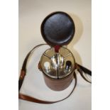 A TRAVELLING TRI BOTTLE HIP FLASK SET IN FITTED CASE