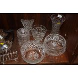 A COLLECTION OF CUT GLASS VASES AND BOWLS (6)