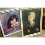 TWO ART DECO STYLE VINTAGE FIGURATIVE PORTRAIT PRINTS