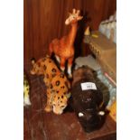 THREE CERAMIC ANIMAL FIGURES TO INCLUDE A MELBA WARE GIRAFFE AND BISON