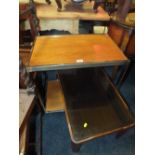 A RETRO GLASS TOPPED COFFEE TABLE AND A RETRO TROLLEY (2)