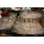 THREE TRAYS OF CUT GLASS ETC TO INCLUDE STUART CRYSTAL