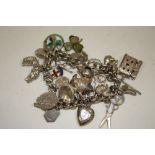 A SILVER CHARM BRACELET TO INCLUDE ENAMELLED CHARMS