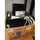 A BOX OF ELECTRICALS ETC TO INCLUDE DVD PLAYERS