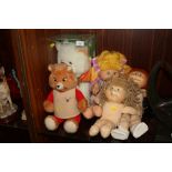 THREE VINTAGE CABBAGE PATCH KIDS DOLLS TOGETHER WITH A PLAYSKOOL TEDDY RUXPIN AND ANOTHER (5)