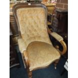 AN ANTIQUE MAHOGANY FRAMED GENTLEMANS OPEN ARMCHAIR