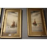 A PAIR OF GILT FRAMED WATERCOLOURS OF DUTCH FISHING BOATS BY A POTTS