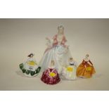 FOUR SMALL ROYAL DOULTON FIGURINES TOGETHER WITH A ROYAL DOULTON DIANA FIGURE HN3266 (5)