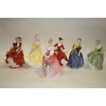 SIX ROYAL DOULTON FIGURINES TO INCLUDE ALEXANDRA AND TOP O' THE HILL