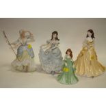 A WEDGWOOD MATT FINISH LITTLE BO PEEP FIGURE AND A COALPORT MEG FIGURE TOGETHER WITH TWO COALPORT