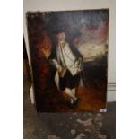 AN UNFRAMED OIL ON CANVAS OF A GENTLEMAN IN GEORGIAN STYLE CLOTHING