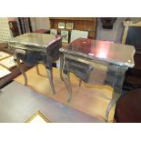 A PAIR OF MODERN SILVER LAMP TABLES WITH A DRAWER H 73 W 60 CM (2)