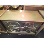 A MODERN SILVER AND MIRRORED VENETIAN STYLE TWO DRAWER CHEST H 78 W 91 D 46 CM S/D