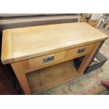 A MODERN LIGHT OAK TWO DRAWER CONSOLE TABLE H 85 W 100 D 40 CM