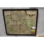 AN ANTIQUE FRAMED AND GLAZED MAP OF CAMBRIDGE BY CHRISTOPHER SAXTON
