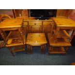 FOUR MODERN HONEY PINE OCCASIONAL TABLES AND A NEST OF TABLES (5)