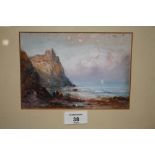 A GILT FRAMED AND GLAZED GOUACHE ENTITLED TANTALLON CASTLE BY ROBERT MALCOLM LLOYD INSCRIBED VERSO