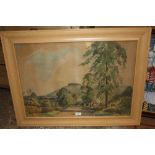 A FRAMED AND GLAZED WATERCOLOUR SIGNED EDWIN HARRIS OF A COUNTRY SCENE