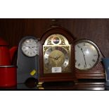 A DOMED TOPPED MANTLE CLOCK MARKED GARRARD LONDON TOGETHER WITH TWO OTHERS