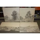 A COLLECTION OF FOUR UNFRAMED HERBERT OSWALD LUMBY PENCIL LANDSCAPES