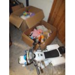 TWO BOXES OF SOFT TOYS PLUS A CHILDS POLICE BIKE ALL A/F