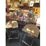 A PAIR OF MODERN METAL ARMCHAIR BAR STOOLS TOGETHER WITH TWO FURTHER STOOLS (4)