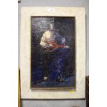 A FRAMED IMPRESSIONIST OIL ON BOARD ENTITLED THE GUITAR PLAYER SIGNED A. E HANCE