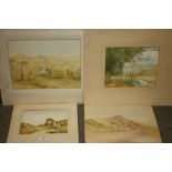 A COLLECTION OF FOUR UNFRAMED WATERCOLOURS BY HERBERT OSWALD LUMBY FEATURING LANDSCAPES, RUSTIC