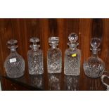 FIVE ASSORTED DECANTERS