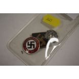 TWO NAZI STYLE PIN BADGES PLUS ANOTHER