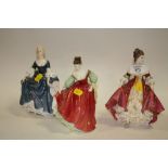 THREE ROYAL DOULTON LADY FIGURES TO INCLUDE FAIR LADY (RED), SOUTHERN BELLE ETC.