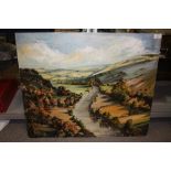 AN UNFRAMED IMPRESSIONIST EXTENSIVE LANDSCAPE OIL ON BOARD SIGNED R STANIER '66