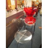 SIX MODERN PERSPEX DINING CHAIRS, FOUR CLEAR - TWO RED (6)