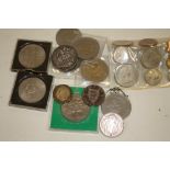 A BAG OF VINTAGE COINAGE TO INCLUDE AN 1897 VICTORIAN CROWN, 1888 STATES OF JERSEY TWELFTH OF A