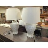 A PAIR OF LARGE MODERN BALUSTER TABLE LAMPS WITH SHADES OVERALL H 74 CM (2)