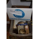 A BOX OF VINTAGE COLLECTABLES TO INCLUDE A BRONZE STYLE PLAQUE ETC