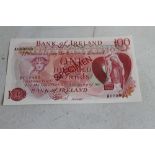 BANK OF IRELAND, £100 one hundred pounds (ND 1974 - 1978) specimen note A000000 (red overprint)