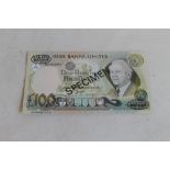 ALLIED IRISH BANKS LTD. £100 one hundred pounds, specimen note TN000000 "De La Rue" seal lower right