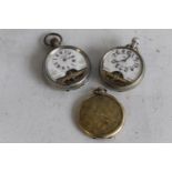 THREE SILVER FOB WATCHES, two being 925 examples, all with ornate dials, largest Dia 3.75 cm