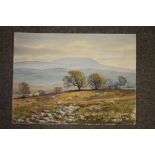 AN UNFRAMED WATERCOLOUR OF SHEEP IN A LANDSCAPE SIGNED E CHARLES SIMPSON