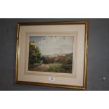 A FRAMED AND GLAZED WATERCOLOUR ENTITLED 'THE DOWNS FROM PLLUMPTON' BY GEO.W.WELLER