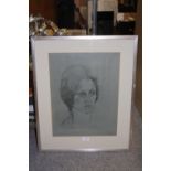 A FRAMED AND GLAZED PENCIL PORTRAIT STUDY OF A LADY SIGNED MOLLY CAWOOD