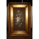 A GILT FRAMED STILL LIFE FLORAL SPRAY OIL PAINTING