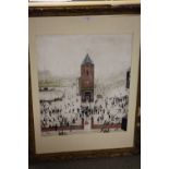 A LARGE GILT FRAMED LOWRY PRINT