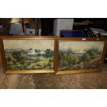 A PAIR OF GILT FRAMED IMPRESSIONIST OIL ON BOARD RURAL SCENES