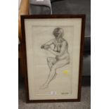 A FRAMED AND GLAZED PENCIL SKETCH NUDE STUDY OF A LADY SIGNED VALET