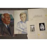 A COLLECTION OF MERRIL WATTS PENCIL SKETCHES PORTRAIT STUDIES ETC